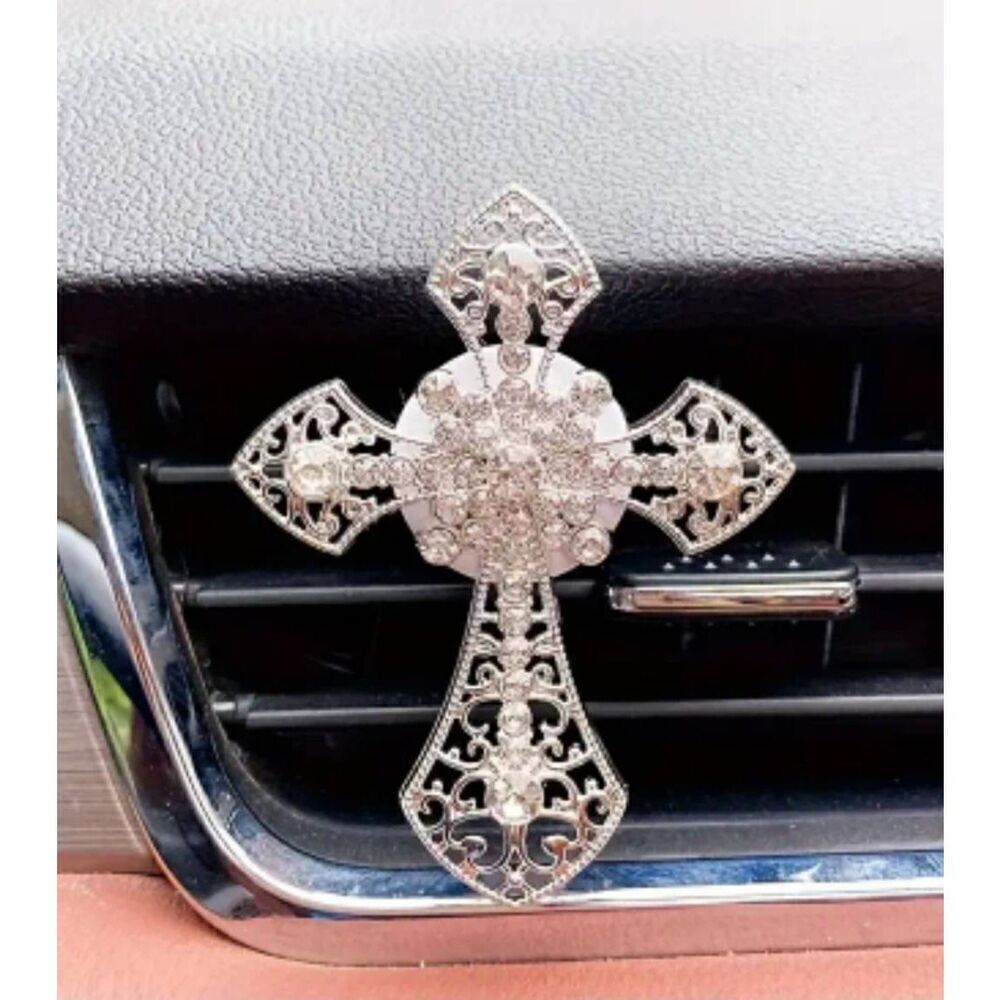 Ladies Sophisticated Silver Cross Car Vent Clip - Picture 2 of 4